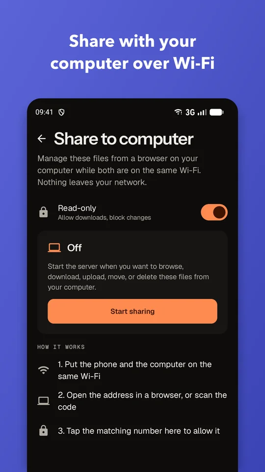 Share with your computer over Wi-Fi